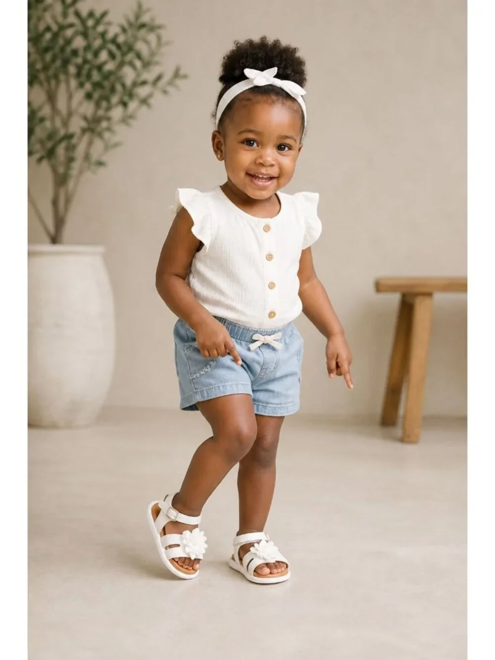 Wonder Nation Infant Size 6 Girls Chiffon Flower Sandals White Dual Closure